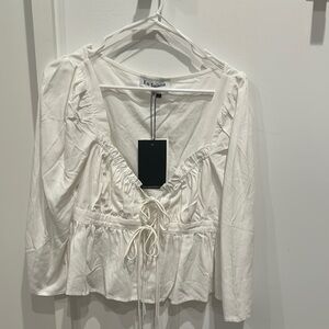 En Saison Cream Tie Front Peplum Blouse with 3/4 Sleeves